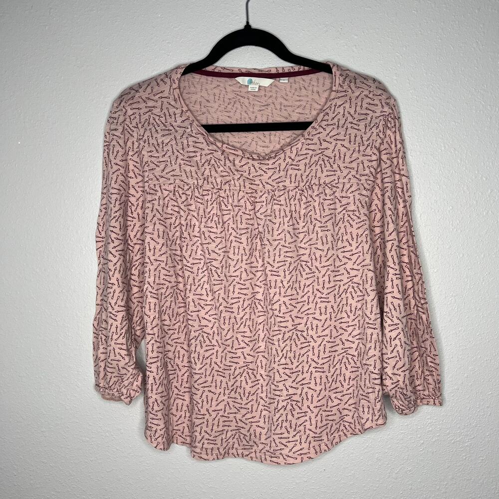 Boden Pink V-Neck Cotton Pullover Long Sleeve Blouse Women's Size S
